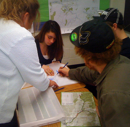Students making a map together